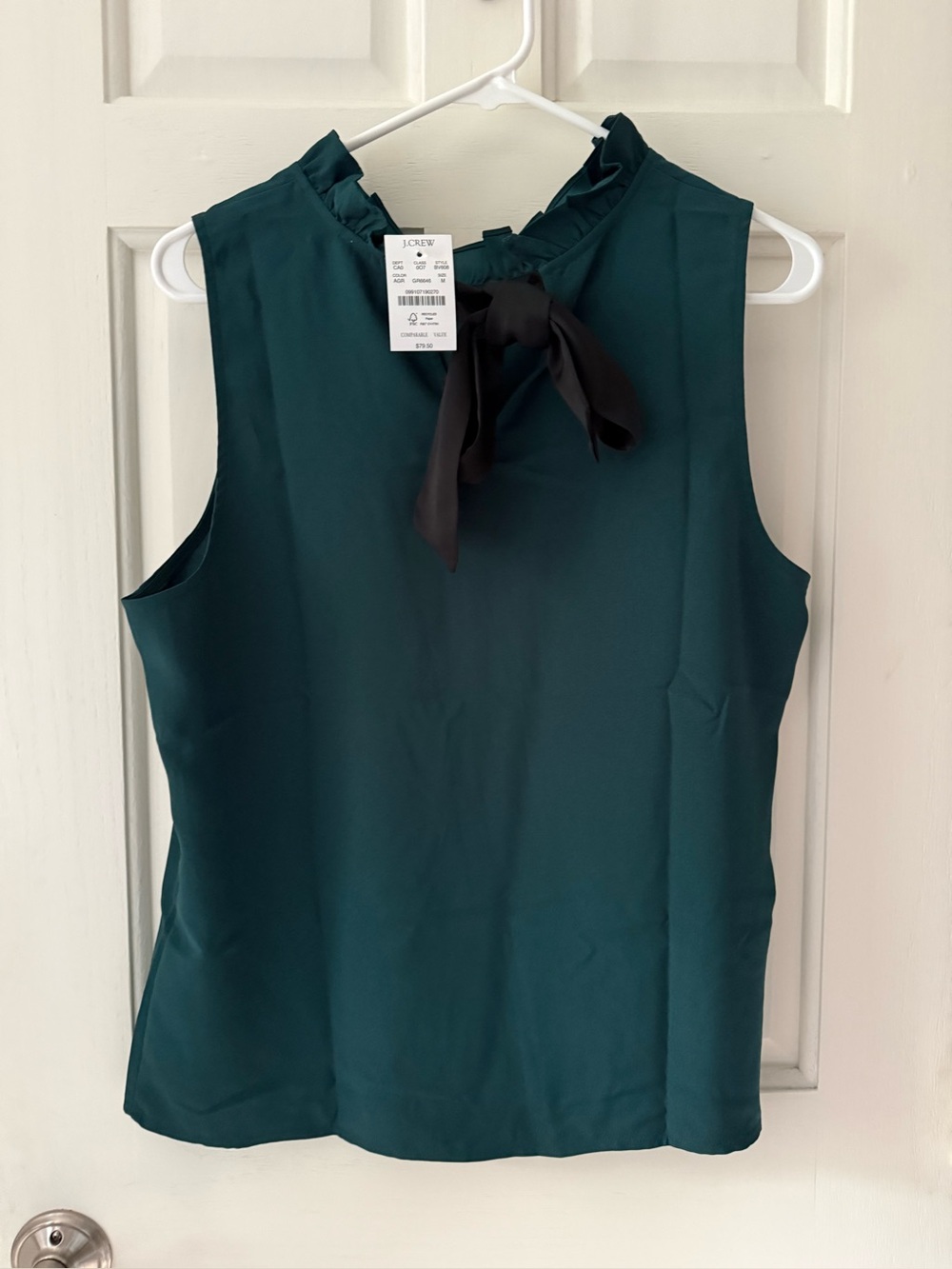 NWT J. Crew Dark Teal Sleeveless Ruffle Neck Bow-Back Camisole